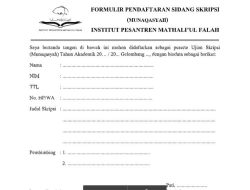 FORMULIR PENDAFTARAN SIDANG SKRIPSI / MUNAQASAH