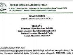 Ketentuan Beasiswa Tahfidh Mahasiswa Baru Gel. I dan II IPMAFA TA 2022/2023